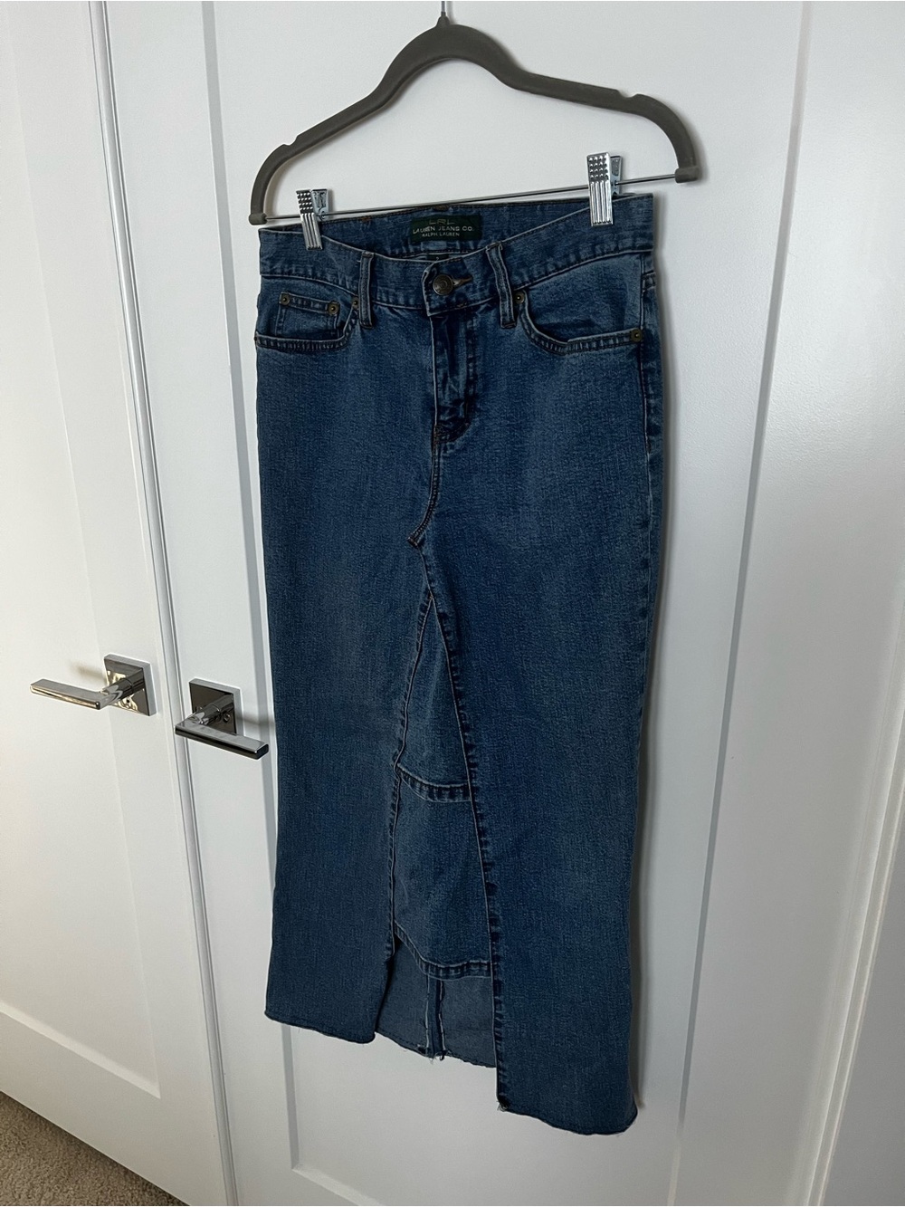 Vintage Lauren Ralph Lauren Dark Blue Denim Midi Skirt with Front Slit